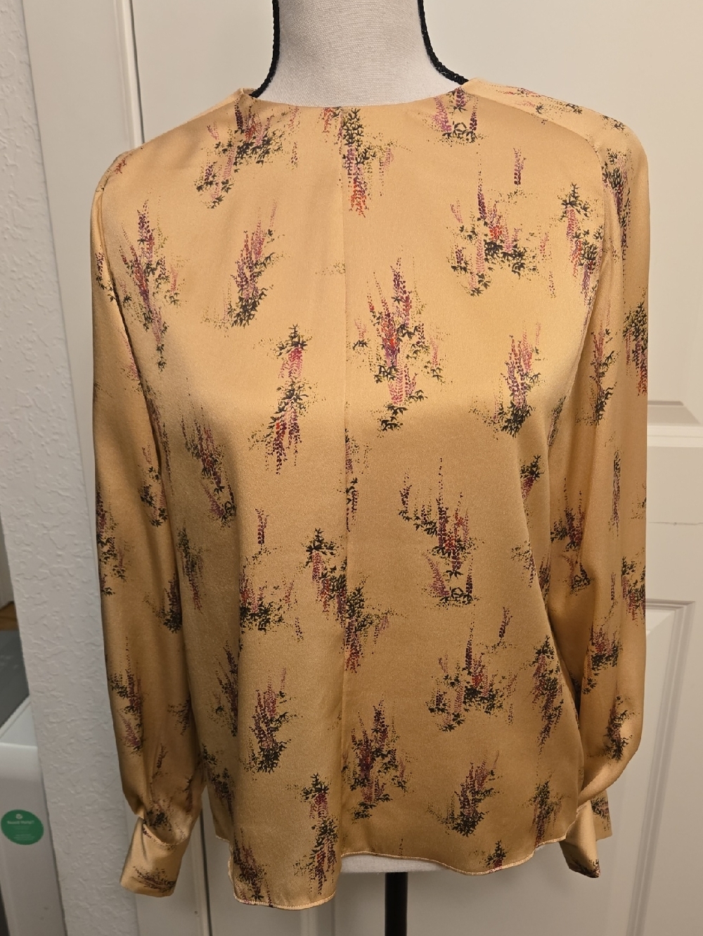 Vince Golden Brown Wisteria Floral-Print Long Sleeve Silk Blouse